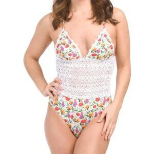 Charo Ruiz Rola Crochet Lacepanel Halterneck Floral Swimsuit